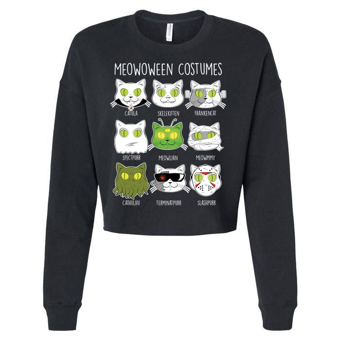 Meowoween Costumes Funny Cat Halloween Cropped Pullover Crew