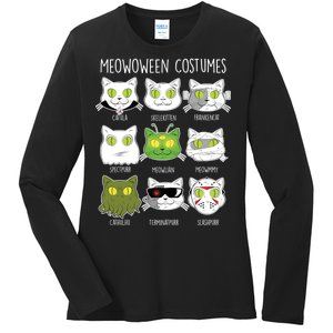 Meowoween Costumes Funny Cat Halloween Ladies Long Sleeve Shirt