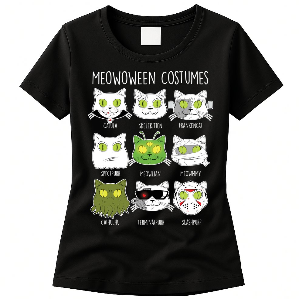 Meowoween Costumes Funny Cat Halloween Womens T-Shirt