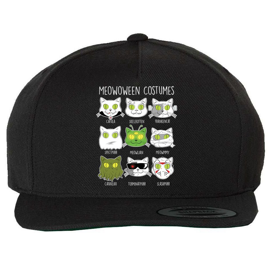 Meowoween Costumes Funny Cat Halloween Wool Snapback Cap