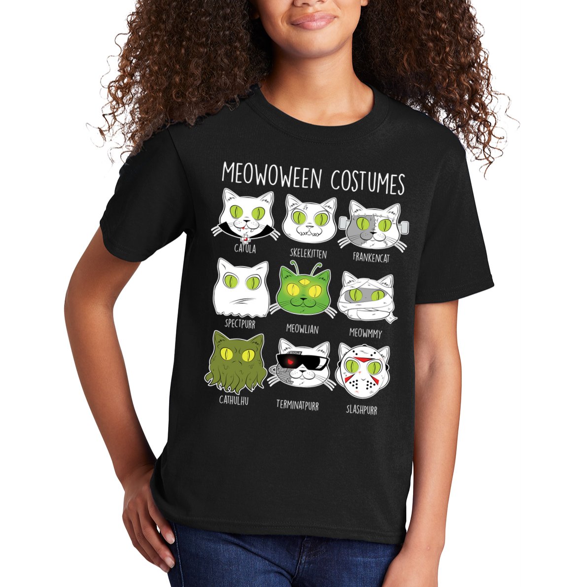Meowoween Costumes Funny Cat Halloween Kids T-Shirt