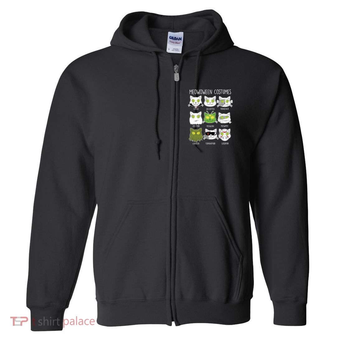 Meowoween Costumes Funny Cat Halloween Full Zip Hoodie