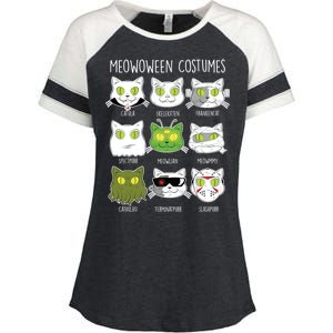 Meowoween Costumes Funny Cat Halloween Enza Ladies Jersey Colorblock Tee