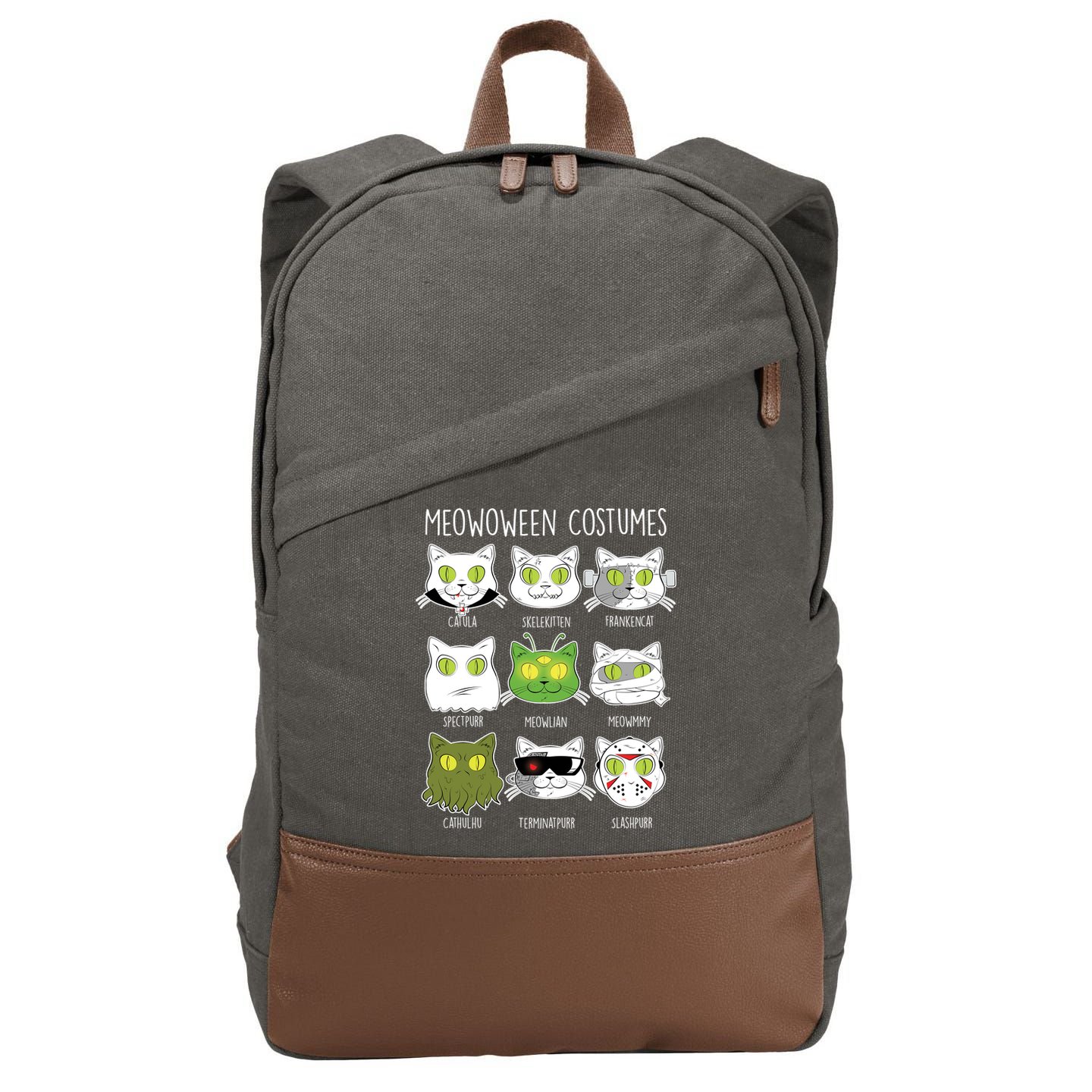 Meowoween Costumes Funny Cat Halloween Cotton Canvas Backpack