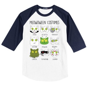 Meowoween Costumes Funny Cat Halloween Baseball Sleeve Shirt