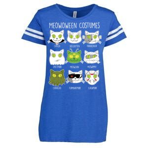 Meowoween Costumes Funny Cat Halloween Enza Ladies Jersey Football T-Shirt