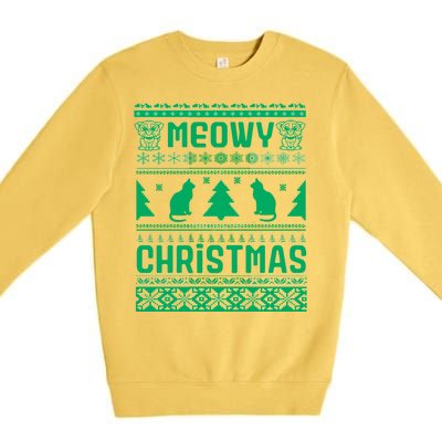 Meowy Cat Ugly Christmas Sweater Premium Crewneck Sweatshirt