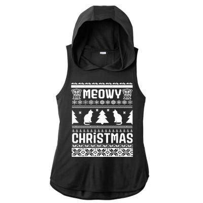 Meowy Cat Ugly Christmas Sweater Ladies PosiCharge Tri-Blend Wicking Draft Hoodie Tank