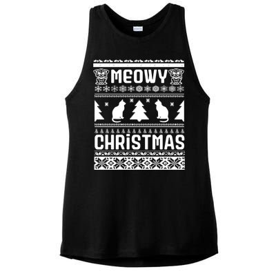 Meowy Cat Ugly Christmas Sweater Ladies PosiCharge Tri-Blend Wicking Tank