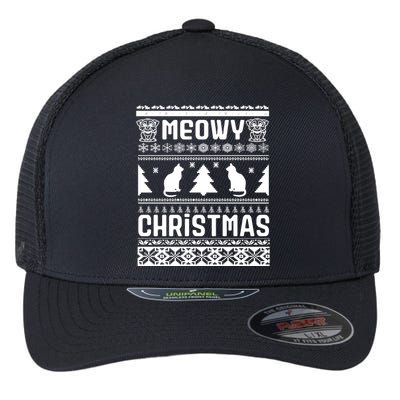 Meowy Cat Ugly Christmas Sweater Flexfit Unipanel Trucker Cap