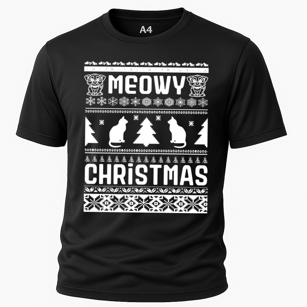 Meowy Cat Ugly Christmas Sweater Cooling Performance Crew T-Shirt