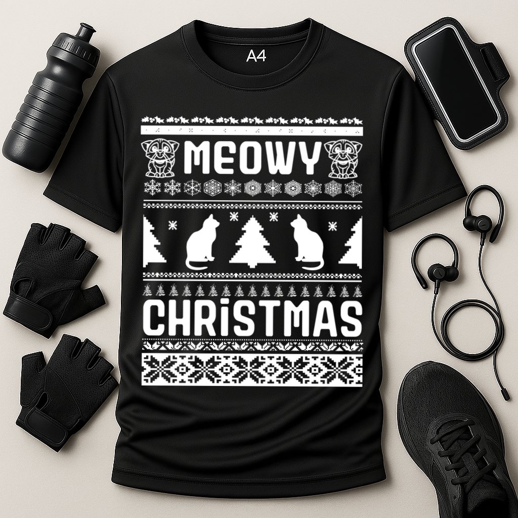 Meowy Cat Ugly Christmas Sweater Cooling Performance Crew T-Shirt