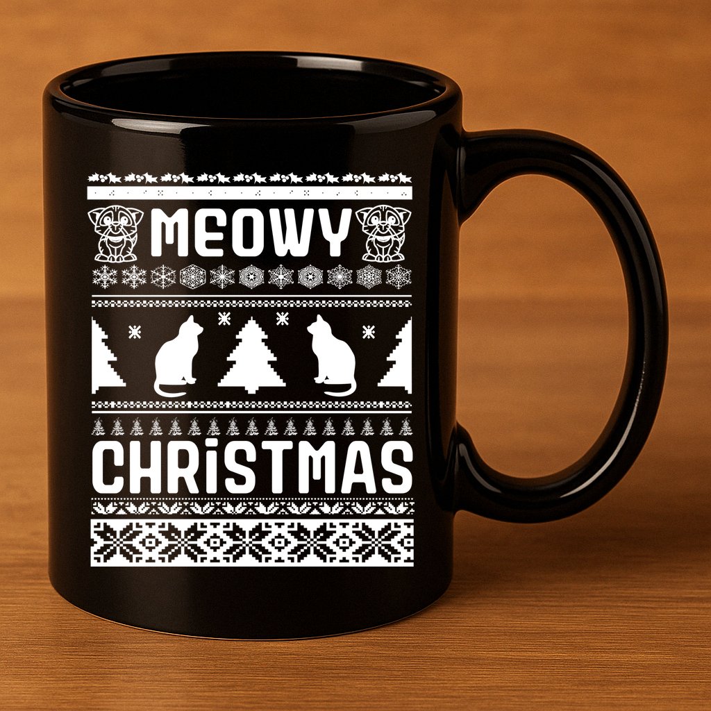 Meowy Cat Ugly Christmas Sweater 11oz C Handle Ceramic Mug