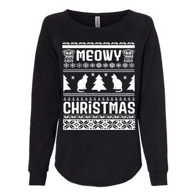 Meowy Cat Ugly Christmas Sweater Womens California Wash Sweatshirt