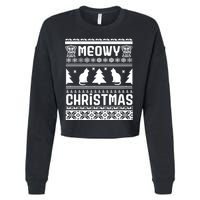 Meowy Cat Ugly Christmas Sweater Cropped Pullover Crew