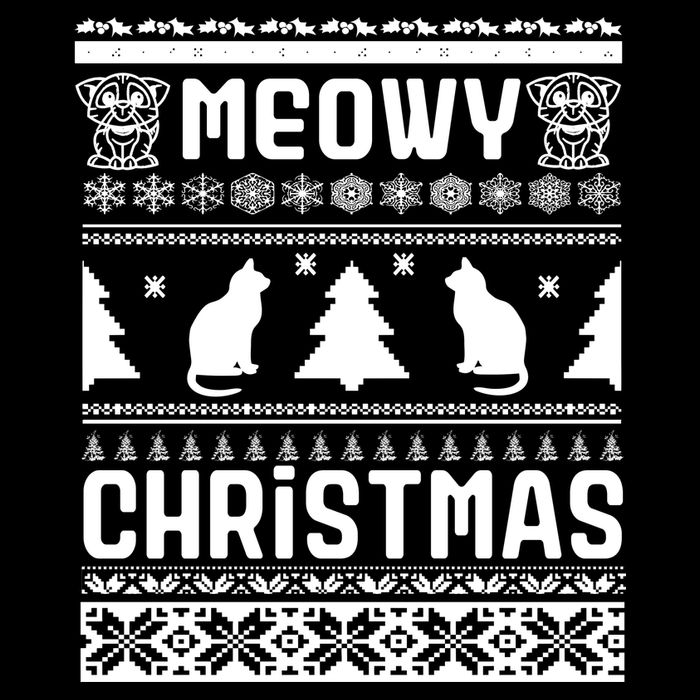 Meowy Cat Ugly Christmas Sweater Cropped Pullover Crew