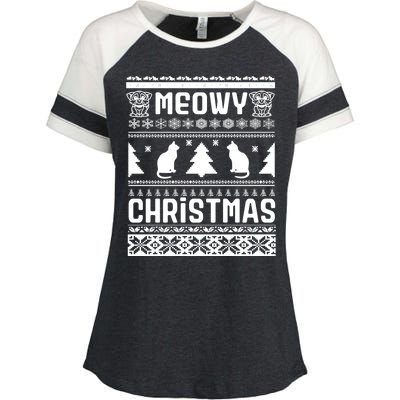 Meowy Cat Ugly Christmas Sweater Enza Ladies Jersey Colorblock Tee