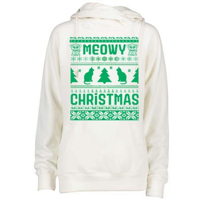 Meowy Cat Ugly Christmas Sweater Womens Funnel Neck Pullover Hood