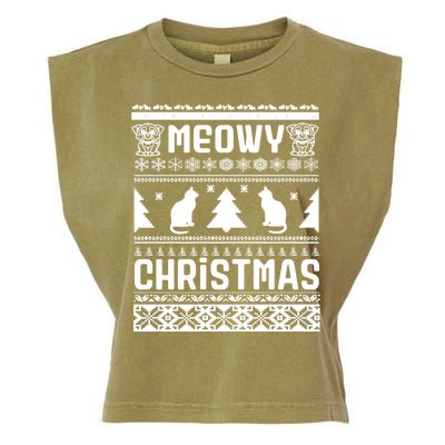 Meowy Cat Ugly Christmas Sweater Garment-Dyed Women's Muscle Tee