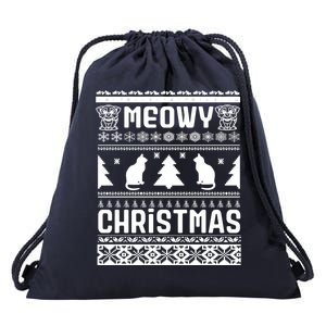 Meowy Cat Ugly Christmas Sweater Drawstring Bag