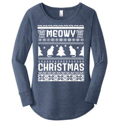 Meowy Cat Ugly Christmas Sweater Women's Perfect Tri Tunic Long Sleeve Shirt