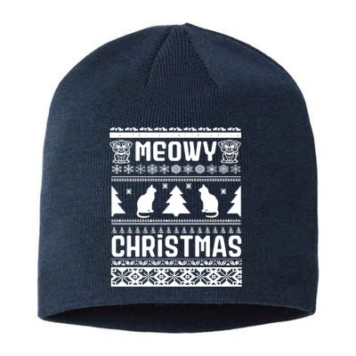 Meowy Cat Ugly Christmas Sweater Sustainable Beanie