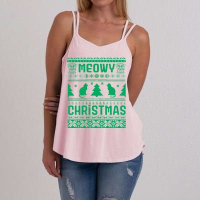 Meowy Cat Ugly Christmas Sweater Women's Strappy Tank