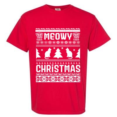 Meowy Cat Ugly Christmas Sweater Garment-Dyed Heavyweight T-Shirt