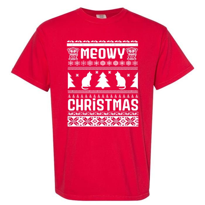 Meowy Cat Ugly Christmas Sweater Garment-Dyed Heavyweight T-Shirt