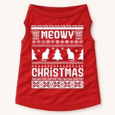 Meowy Cat Ugly Christmas Sweater Doggie Tank