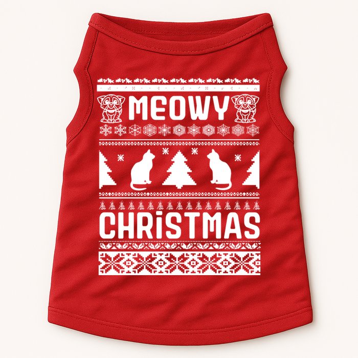 Meowy Cat Ugly Christmas Sweater Doggie Tank