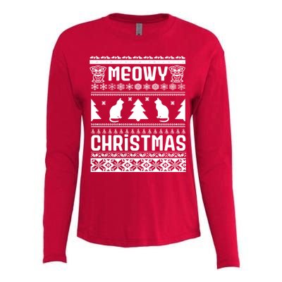 Meowy Cat Ugly Christmas Sweater Womens Cotton Relaxed Long Sleeve T-Shirt