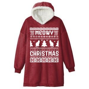 Meowy Cat Ugly Christmas Sweater Hooded Wearable Blanket