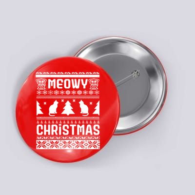 Meowy Cat Ugly Christmas Sweater Button