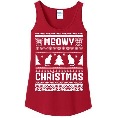 Meowy Cat Ugly Christmas Sweater Ladies Essential Tank