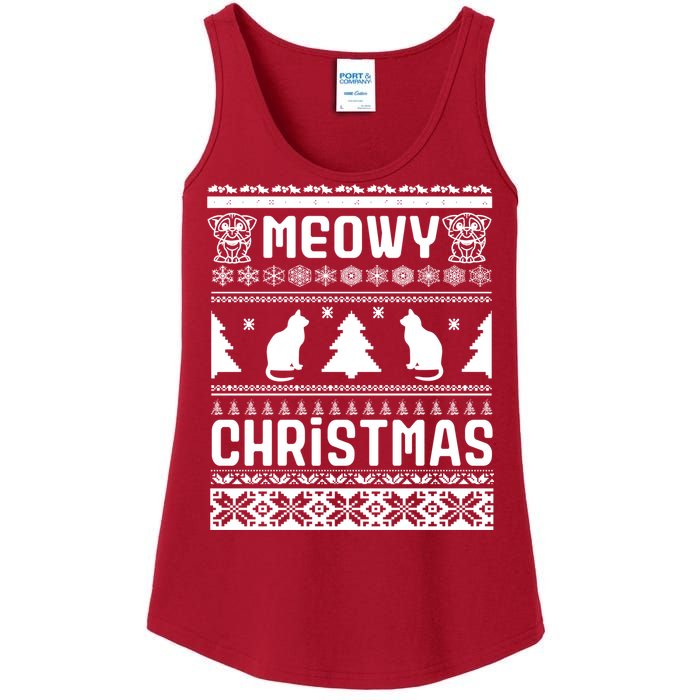 Meowy Cat Ugly Christmas Sweater Ladies Essential Tank