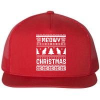 Meowy Cat Ugly Christmas Sweater Flat Bill Trucker Hat