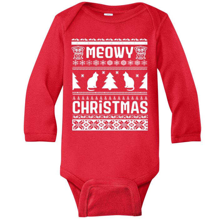 Meowy Cat Ugly Christmas Sweater Baby Long Sleeve Bodysuit