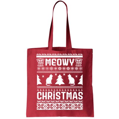 Meowy Cat Ugly Christmas Sweater Tote Bag