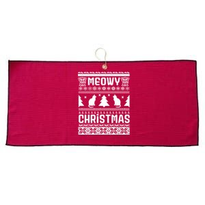 Meowy Cat Ugly Christmas Sweater Large Microfiber Waffle Golf Towel