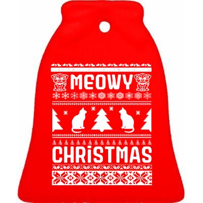 Meowy Cat Ugly Christmas Sweater Ceramic Bell Ornament