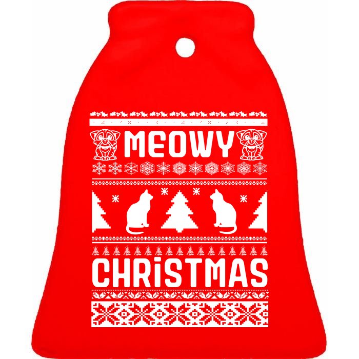 Meowy Cat Ugly Christmas Sweater Ceramic Bell Ornament