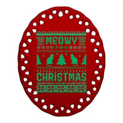 Meowy Cat Ugly Christmas Sweater Ceramic Oval Ornament