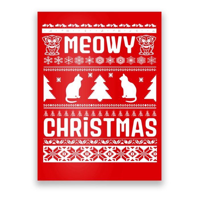 Meowy Cat Ugly Christmas Sweater Poster