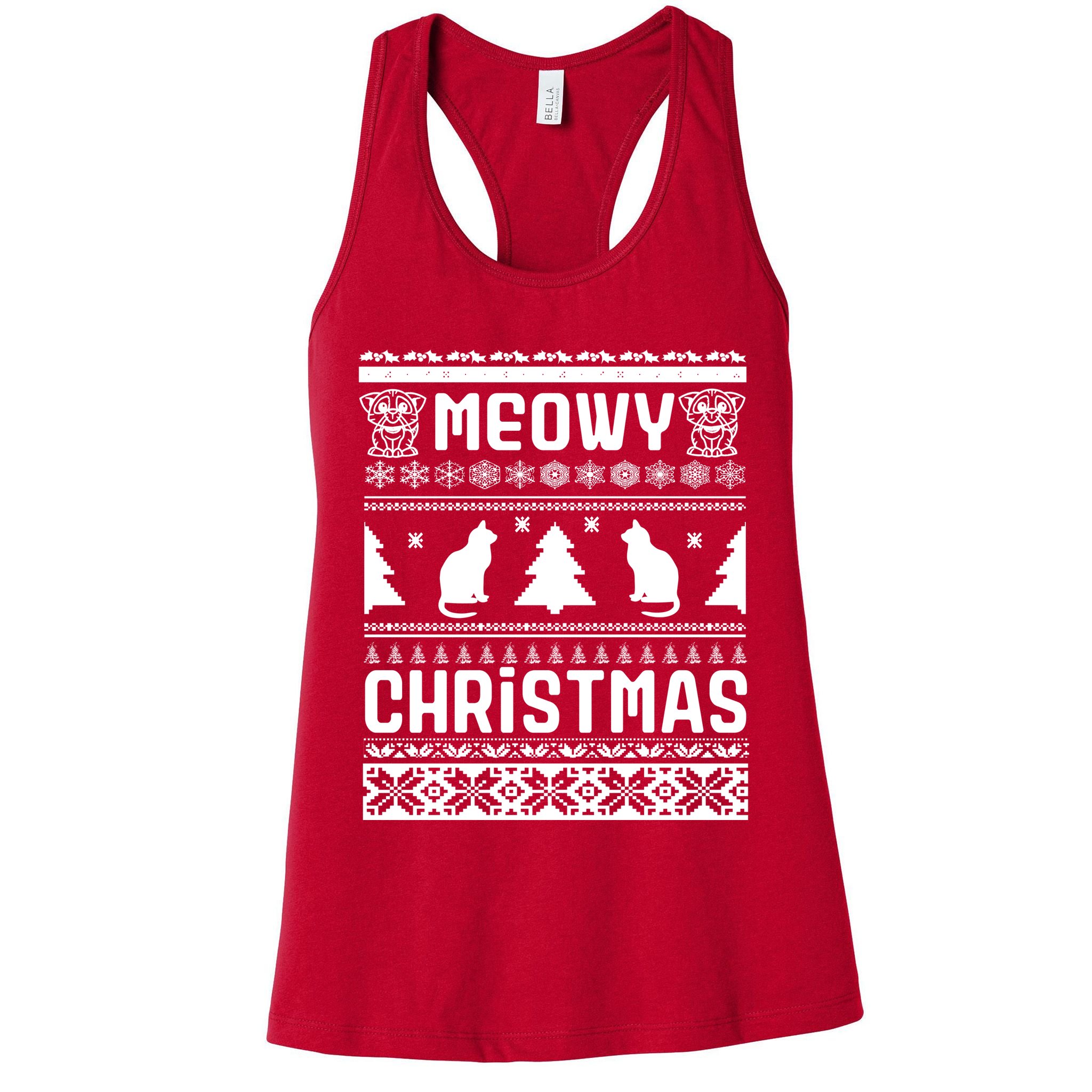 Meowy Cat Ugly Christmas Sweater Womens Tank Top