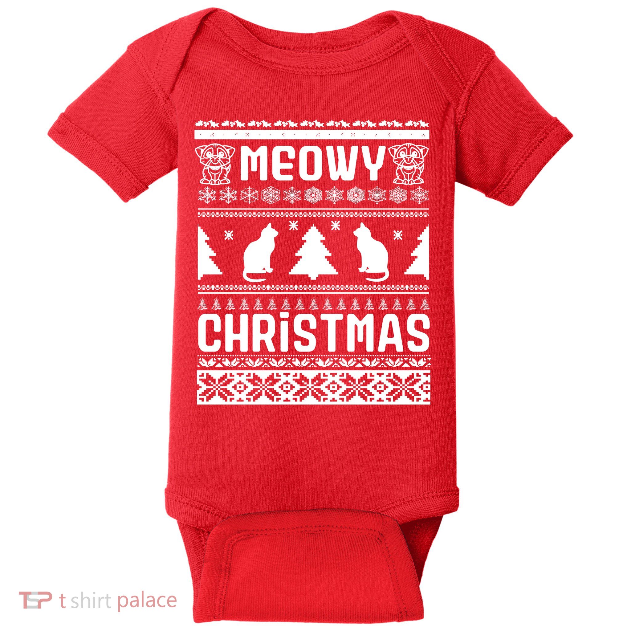 Meowy Cat Ugly Christmas Sweater Baby Bodysuit
