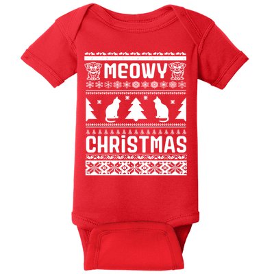 Meowy Cat Ugly Christmas Sweater Baby Bodysuit