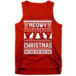 Meowy Cat Ugly Christmas Sweater Tank Top