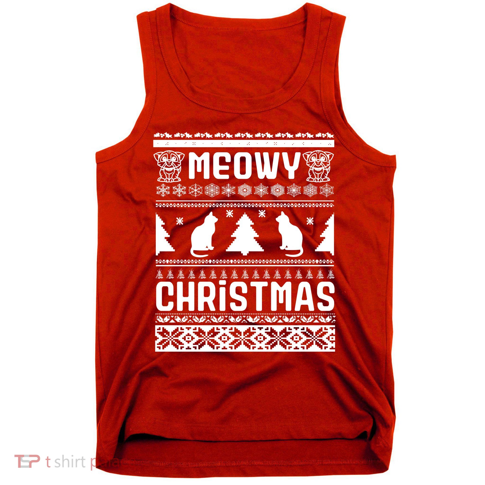Meowy Cat Ugly Christmas Sweater Tank Top