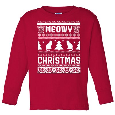 Meowy Cat Ugly Christmas Sweater Toddler Long Sleeve Shirt